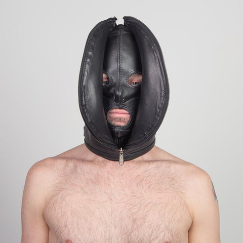 "Double Face" Zipped Leather Tight Hood - Fetters