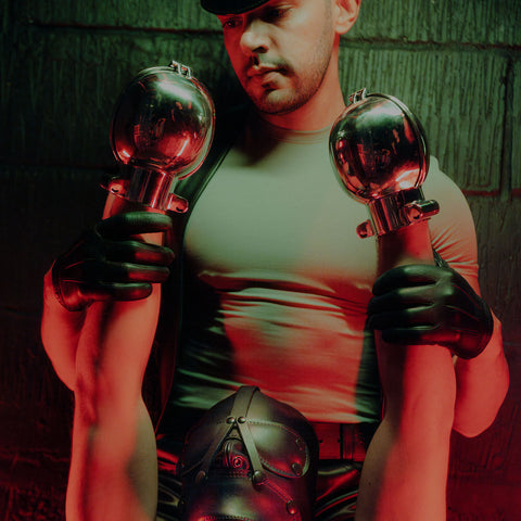 Stainless Steel Ball Mitts -  Snap Shut Locks & Grab Handle