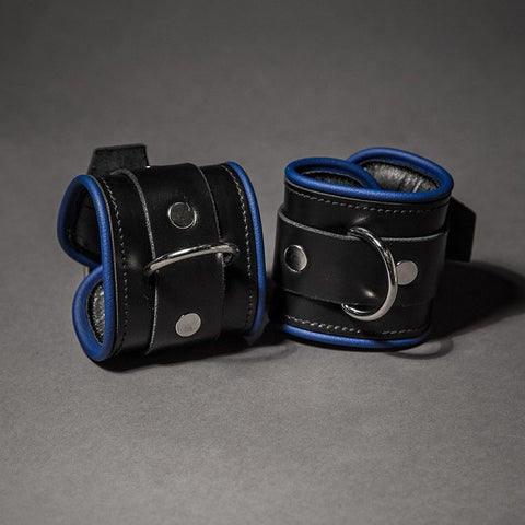 Piped Leather Wrist Cuffs - Fetters