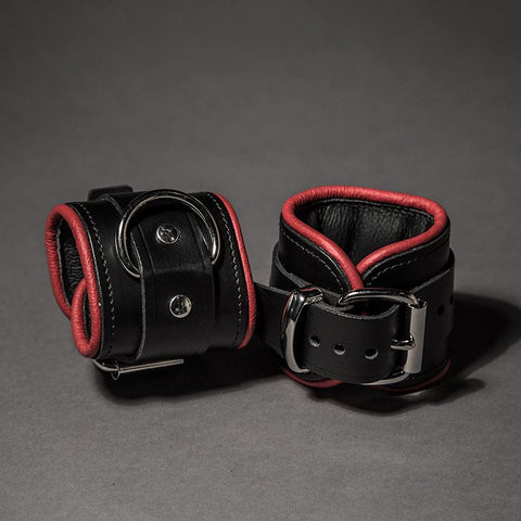 Piped Leather Wrist Cuffs - Fetters