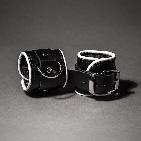 Piped Leather Wrist Cuffs - Fetters