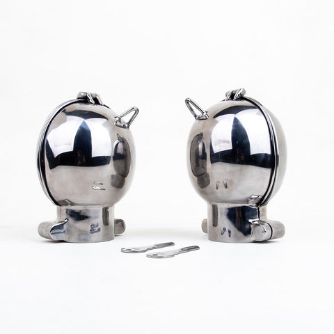 Stainless Steel Ball Mitts - Snap Shut Locks & Grab Handle - Fetters