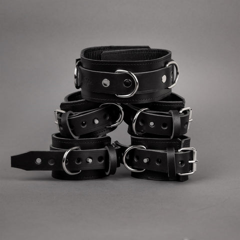 Classic Leather Restraint Set - Collar, Wrist and Ankle Cuffs
