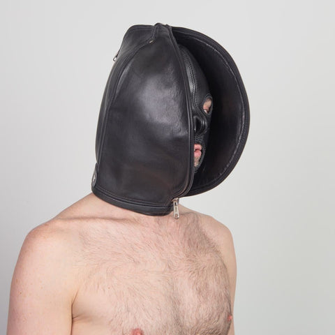 "Double Face" Zipped Leather Tight Hood - Fetters