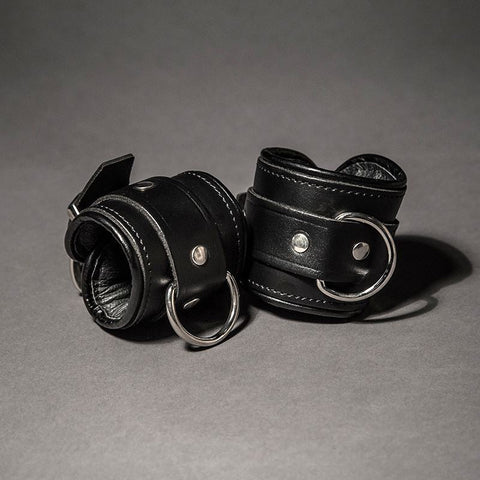 Piped Leather Wrist Cuffs - Fetters