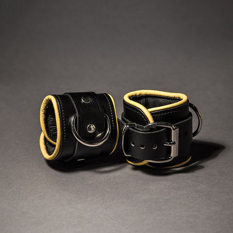Piped Leather Wrist Cuffs - Fetters