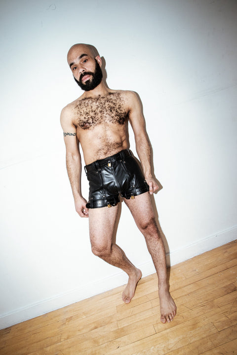 Up Front Leather Chastity Shorts - Maximum Secure - Fetters