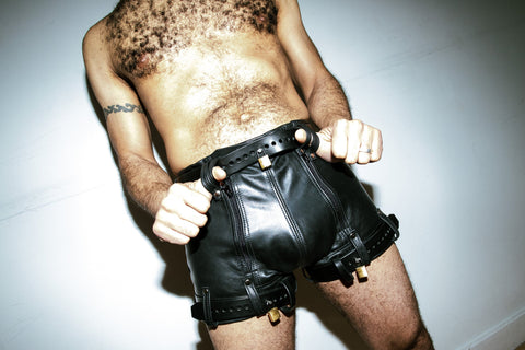 Up Front Leather Chastity Shorts - Maximum Secure - Fetters